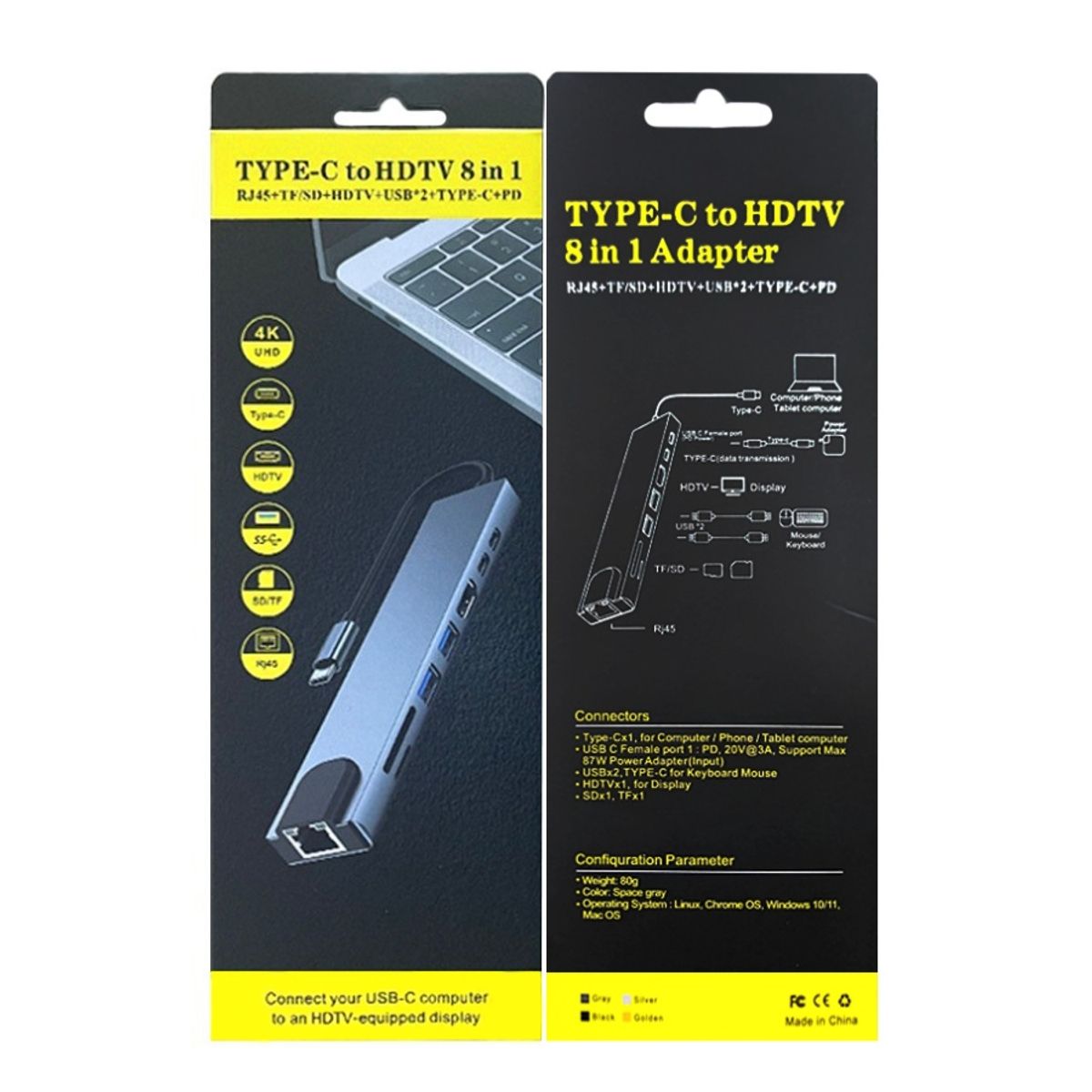 PIX LINK - Hub USB-C Multipuerto 8 en 1 con HDMI 4K, USB 3.0, PD 100W y Ethernet