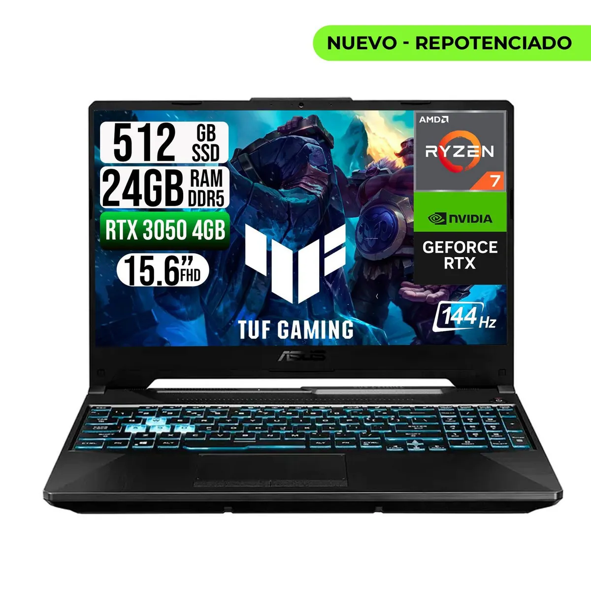 ASUS - ASUS TUF GAMING AMD RYZEN 7-7445HS RTX 3050 4GB SSD 512GB RAM 24GB LED 15,6 FHD 144Hz /