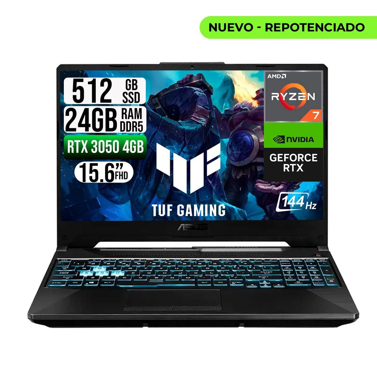 ASUS - ASUS TUF GAMING AMD RYZEN 7-7445HS RTX 3050 4GB SSD 512GB RAM 24GB LED 15,6 FHD 144Hz /