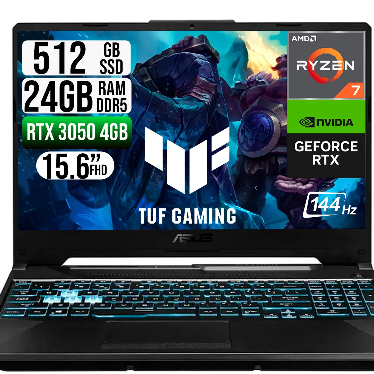 ASUS - Portátil ASUS TUF Gaming Ryzen 7 7445HS 24GB RAM 512GB SSD RTX 3050 15.6” FHD 144Hz