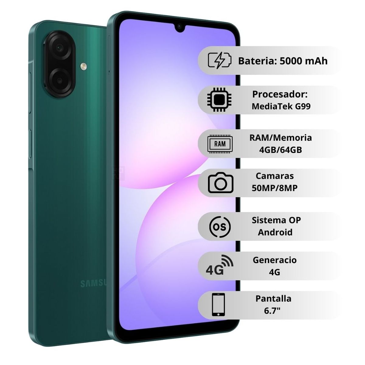 SAMSUNG - Samsung Galaxy A07 4G De 64GB4GB RAM - Verde