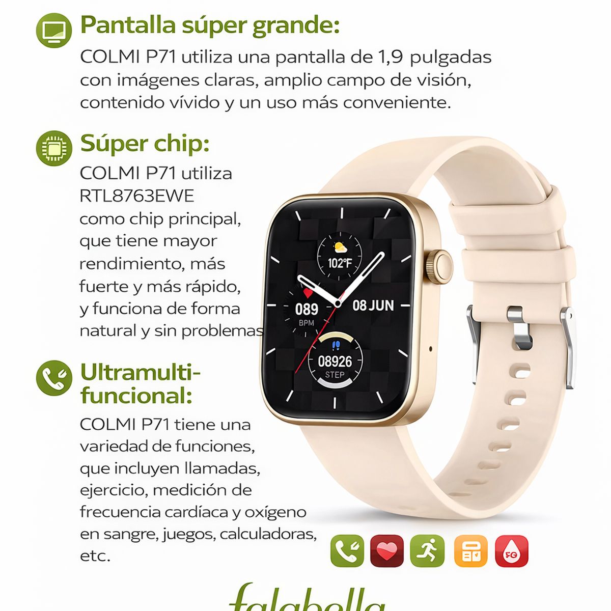 COLMI - Reloj inteligente mujer Colmi P71 Bluetooth 5.1 pantalla IPS llamada bluetooth
