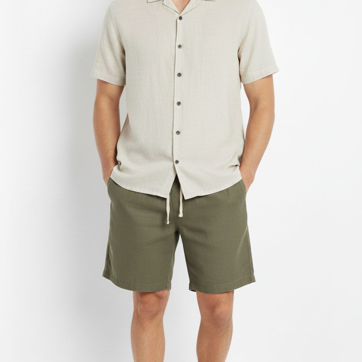 BELIFE - Bermuda verde en lino para hombre