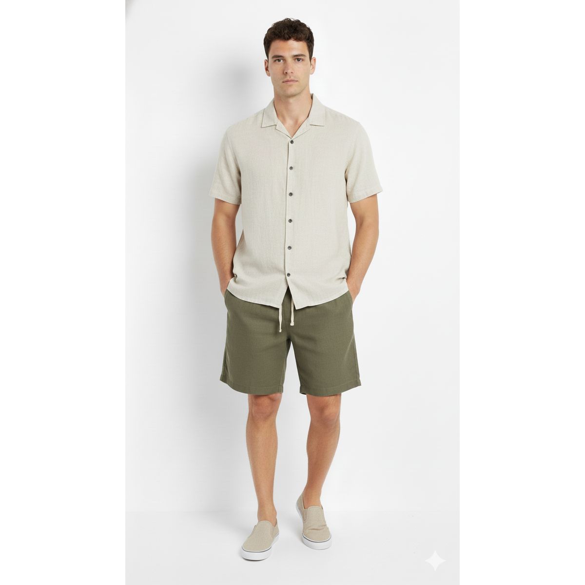 BELIFE - Bermuda verde en lino para hombre