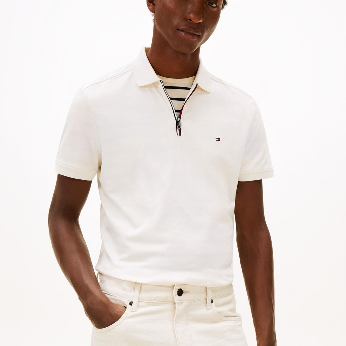 TOMMY HILFIGER - Polo blanco de corte regular de cierre de cremallera de 1/4 Tommy Hilfiger