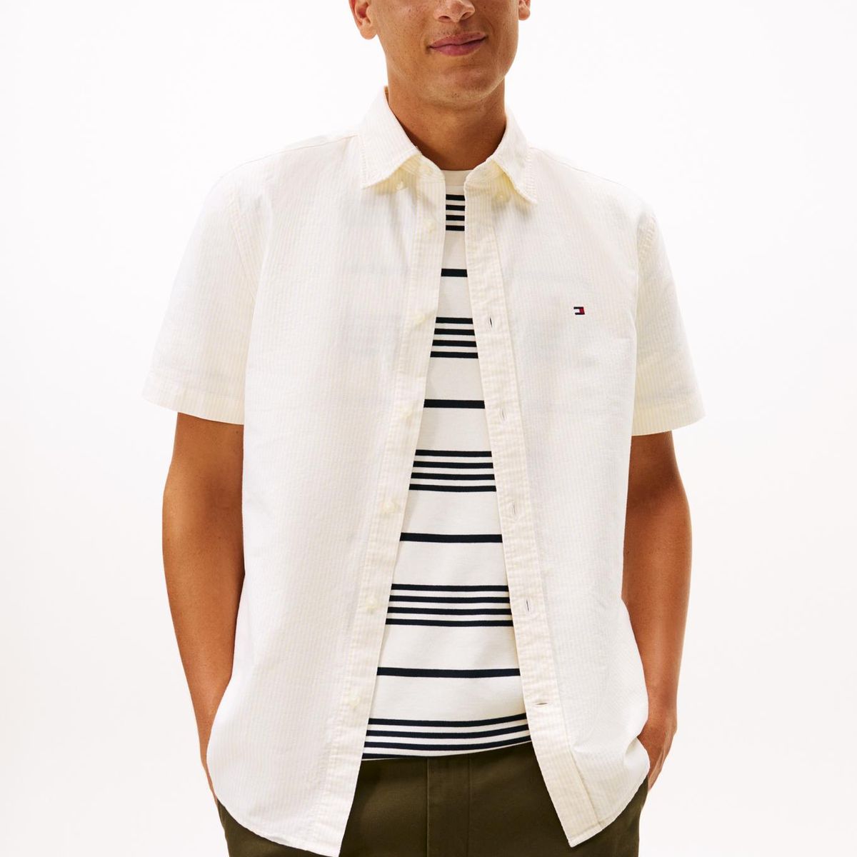 TOMMY HILFIGER - Camisa beige heritage oxford con diseño de rayas Tommy Hilfiger