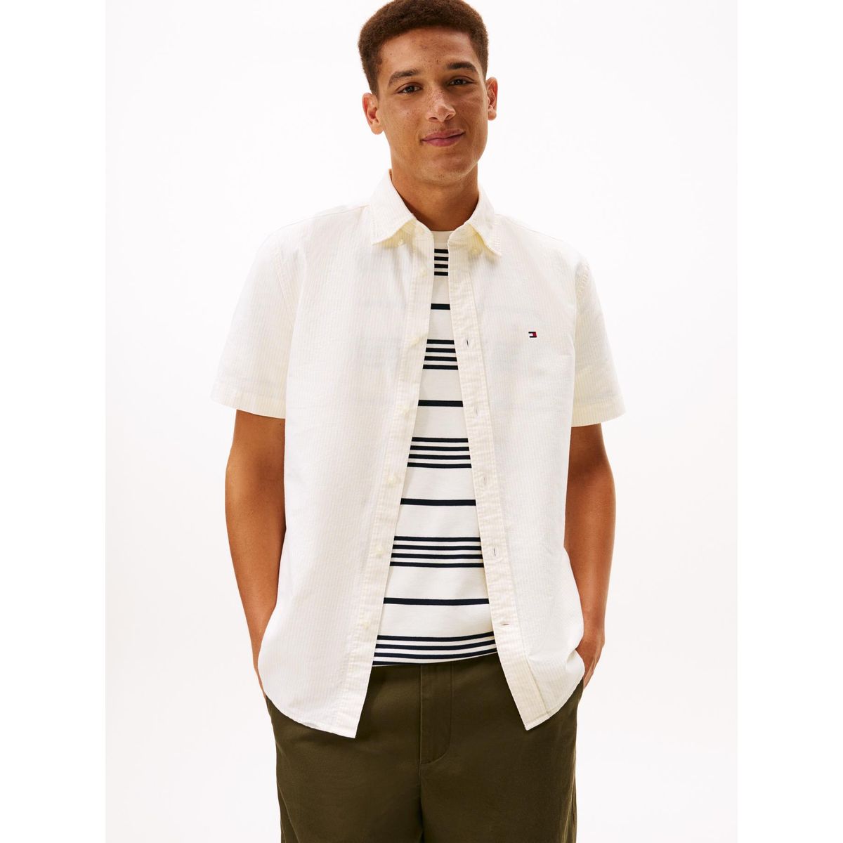 TOMMY HILFIGER - Camisa beige heritage oxford con diseño de rayas Tommy Hilfiger