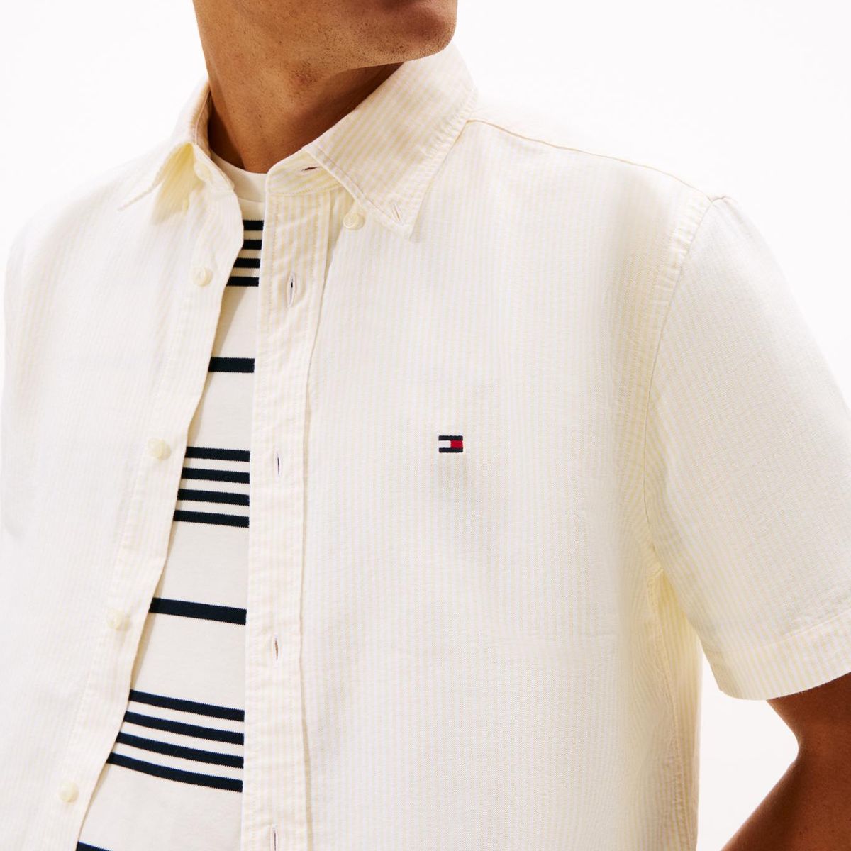 TOMMY HILFIGER - Camisa beige heritage oxford con diseño de rayas Tommy Hilfiger