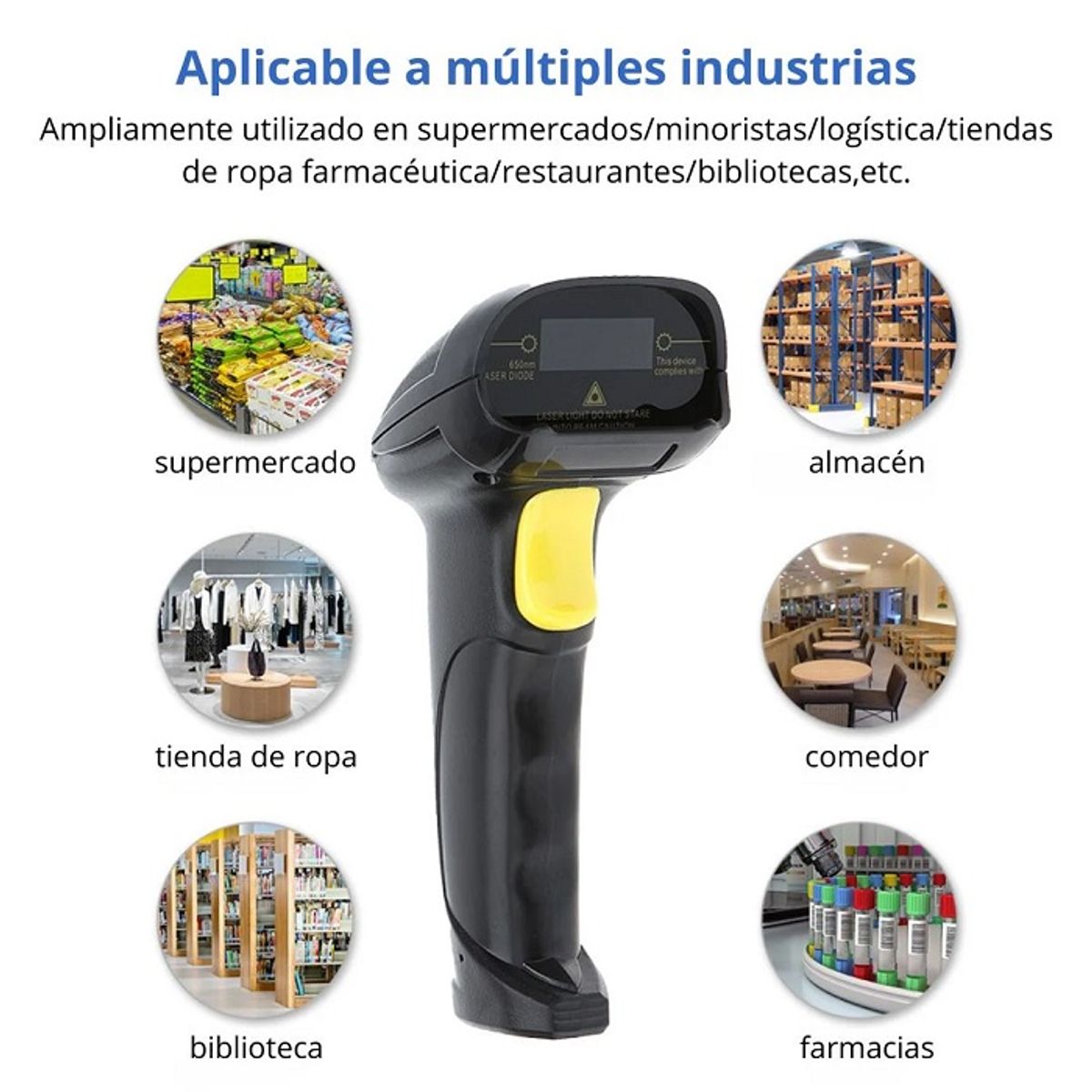 GENERICO - Pistola Lector de Código de Barras Inalámbrico Recargable