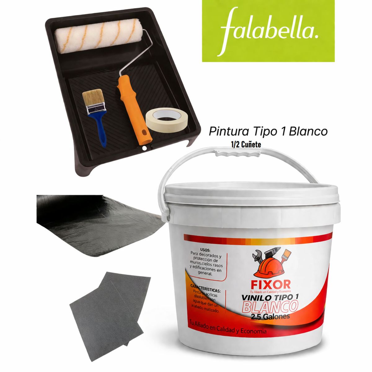 GENERICO - Pintura Blanca Tipo 1 - Medio Cuñete  - Combo Todo en 1 (2.5 galones) + 6 accesorios