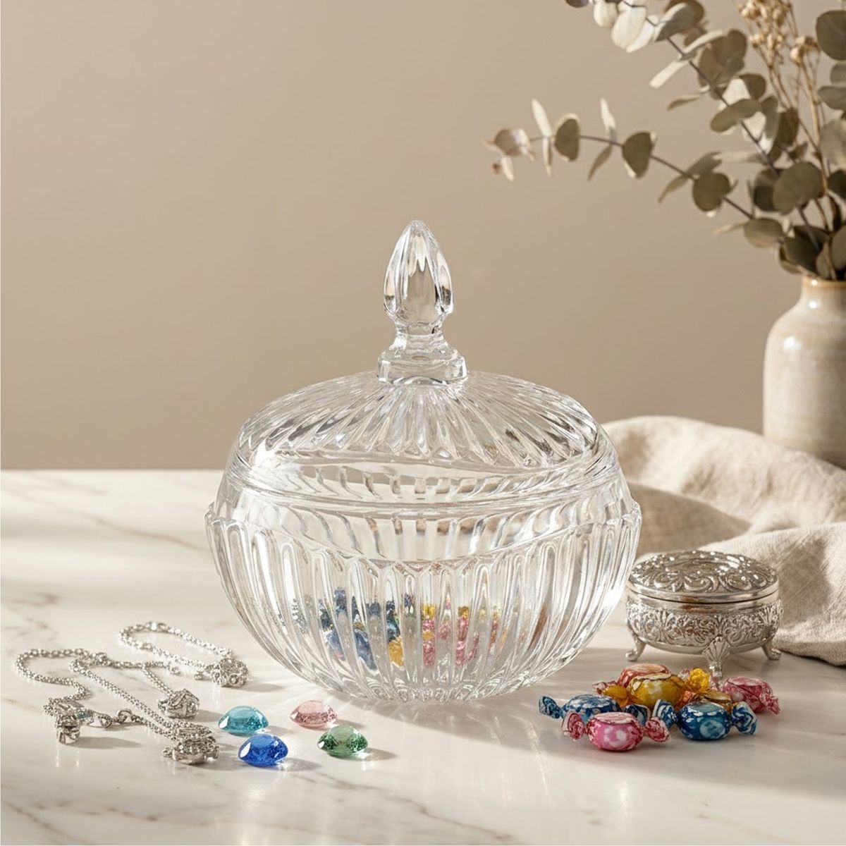 DECORIENTE - Bombonera De Cristal Pequeña con Tapa Labrada MR125 Muran