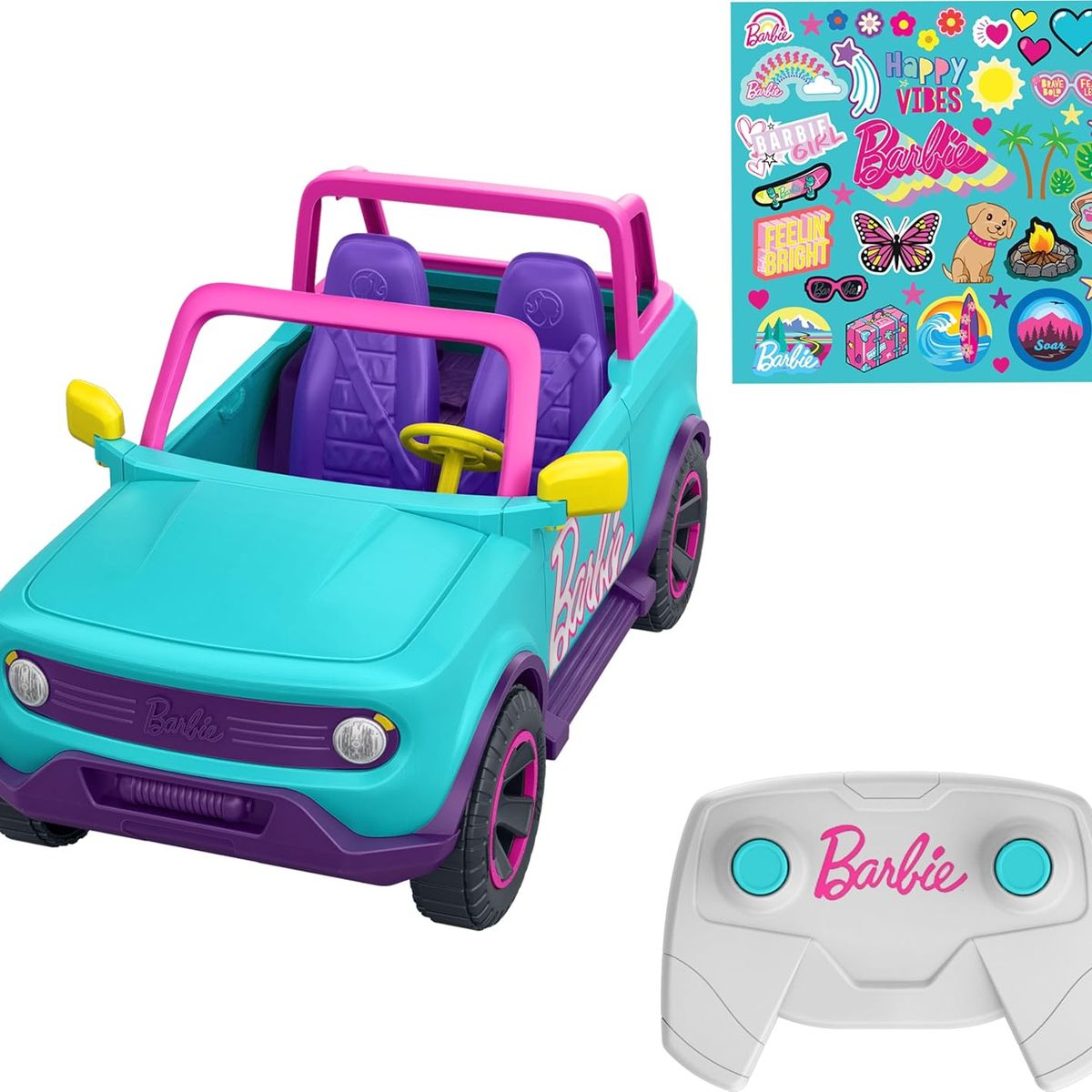 BARBIE - Hot Wheels Suv Barbie Para Dos Muñecas Con Stickers Y Control Remoto