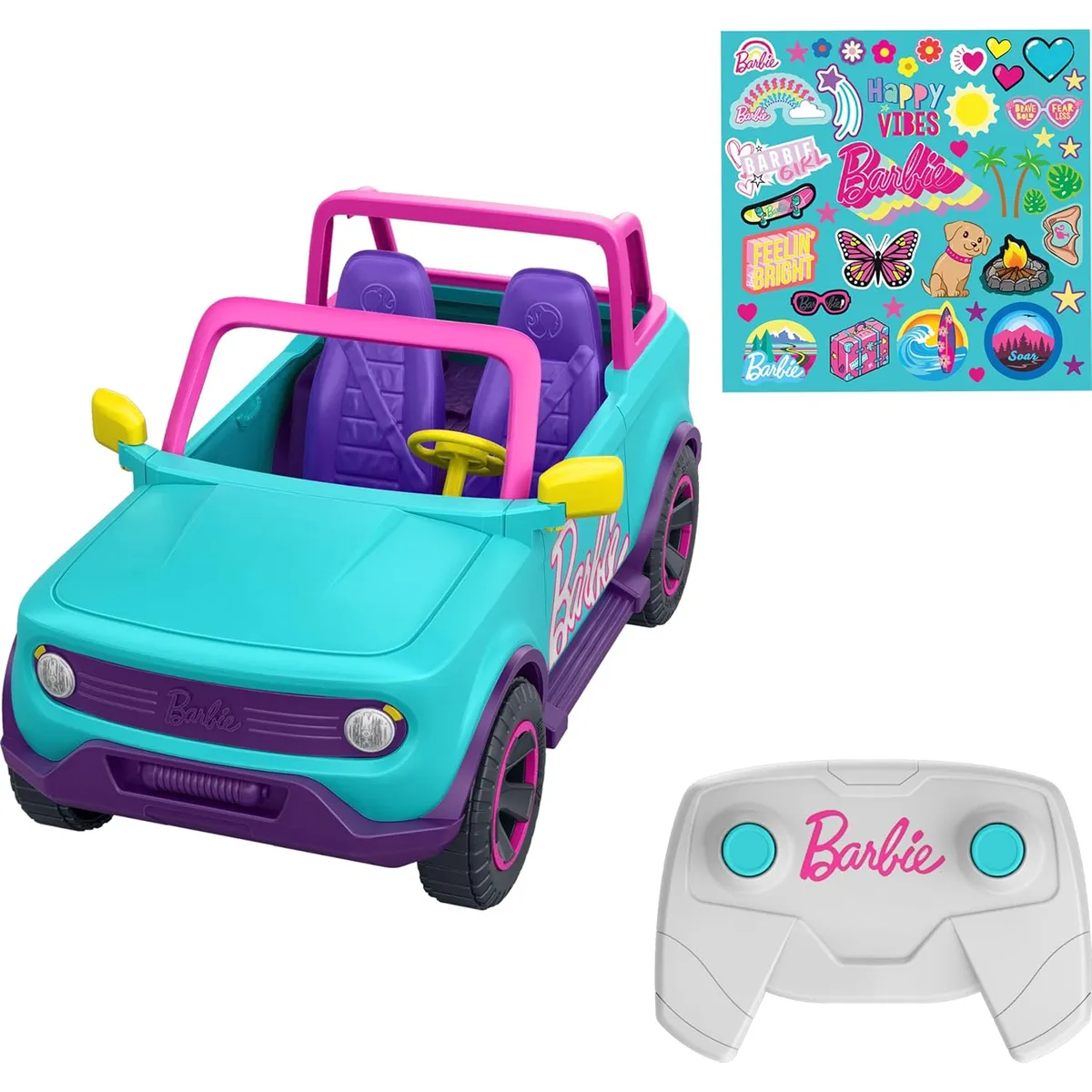 BARBIE - Hot Wheels Suv Barbie Para Dos Muñecas Con Stickers Y Control Remoto
