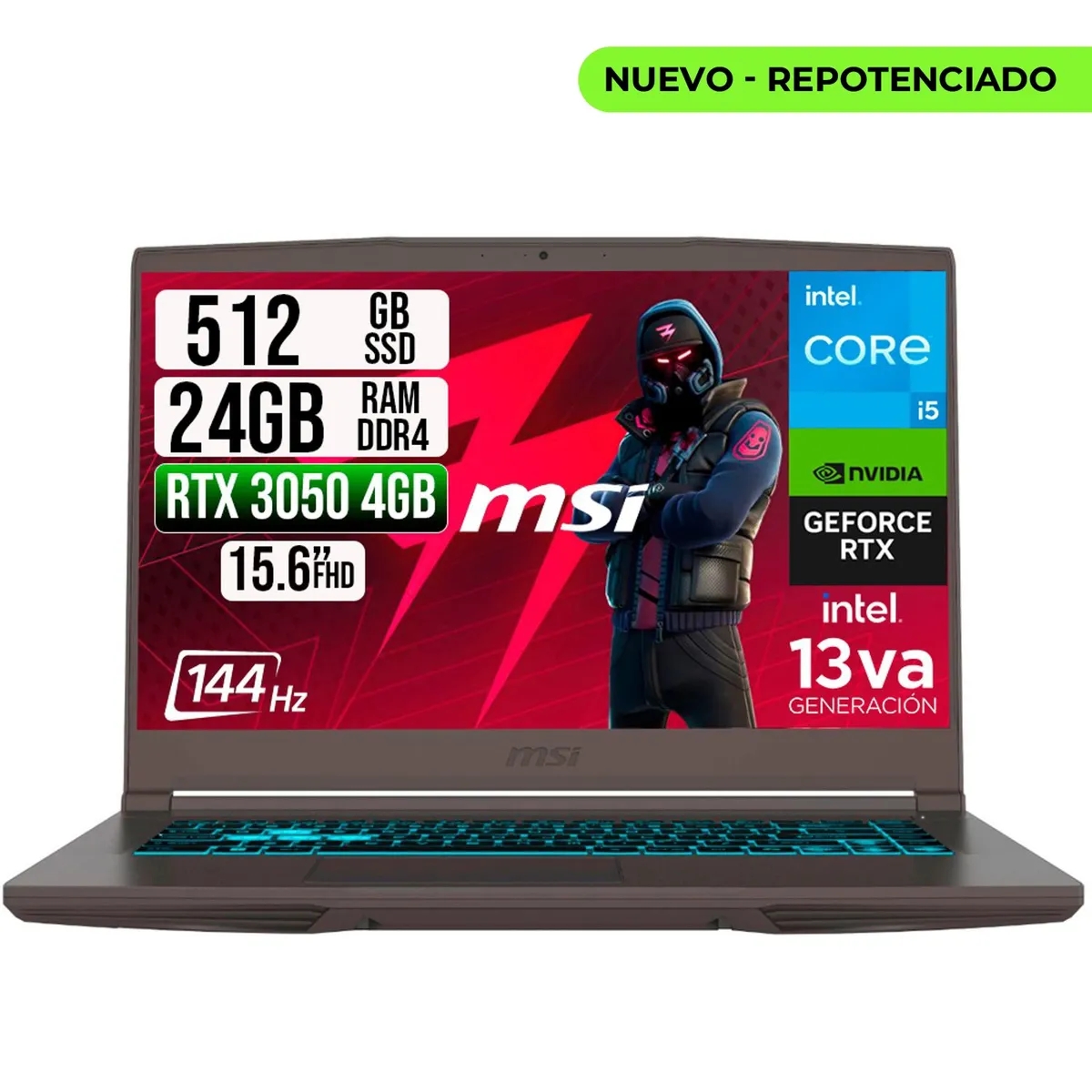 MSI - PORTATIL MSI THIN 15 INTEL I5-13420H RTX 30504GB SSD 512GB RAM 24GB 15.6" FHD 144HZ