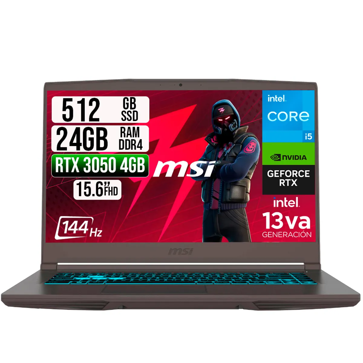 MSI - PORTATIL MSI THIN 15 INTEL I5-13420H RTX 30504GB SSD 512GB RAM 24GB 15.6" FHD 144HZ