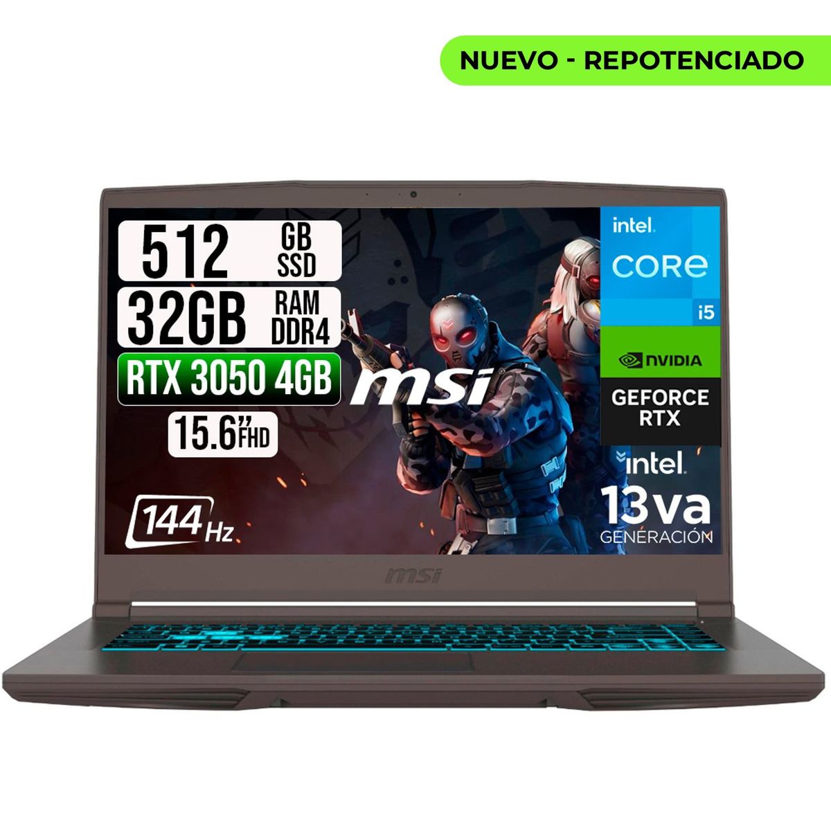 MSI - PORTATIL MSI THIN 15 INTEL I5-13420H RTX 30504GB SSD 512GB RAM 32GB 15.6" FHD 144HZ