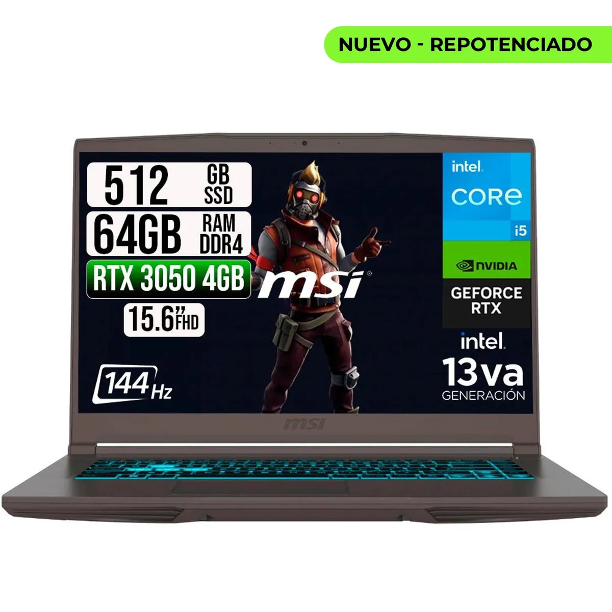 MSI - PORTATIL MSI THIN 15 INTEL I5-13420H RTX 30504GB SSD 512GB RAM 64GB 15.6" FHD 144HZ