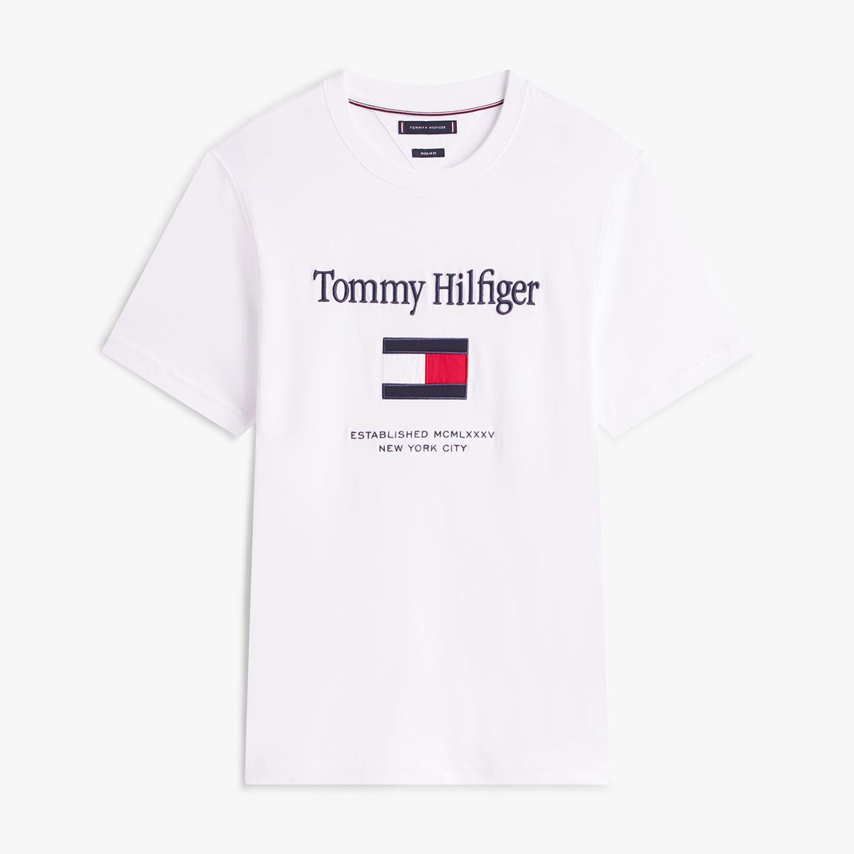 TOMMY HILFIGER - Camiseta blanca de cuello redondo con logo bordado Tommy Hilfiger