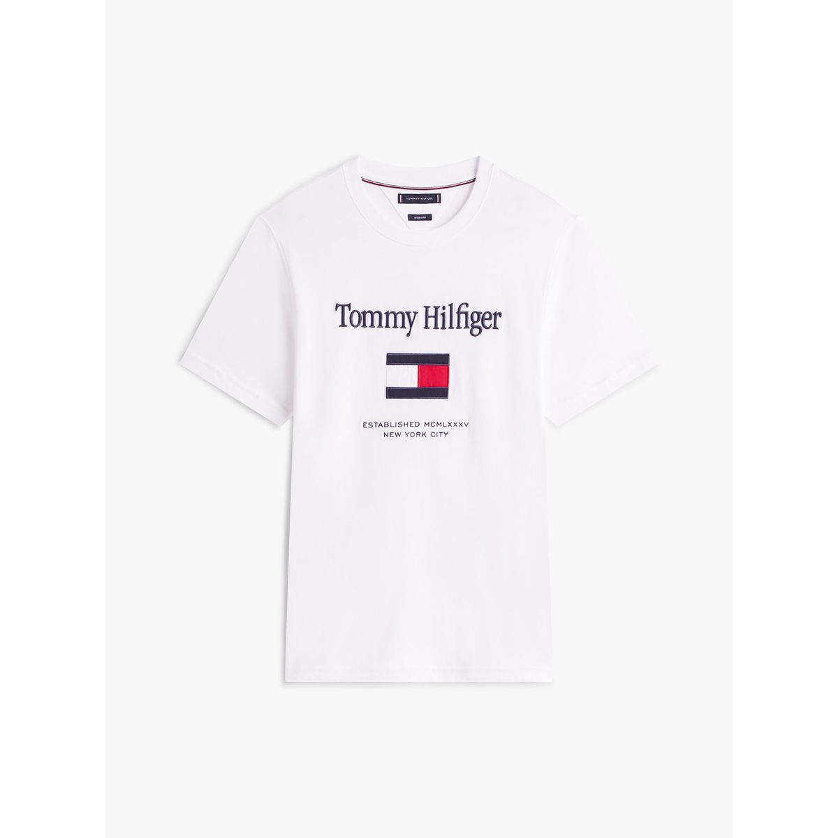 TOMMY HILFIGER - Camiseta blanca de cuello redondo con logo bordado Tommy Hilfiger