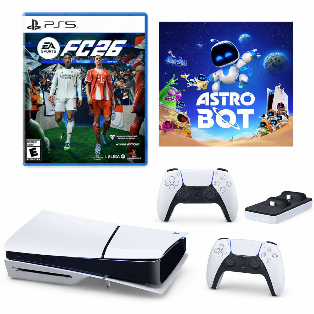 SONY - Consola PS5 Slim 1TB + 2 Controles + FC 26 Físico + Astro Bot Digital + Cargador DOBE