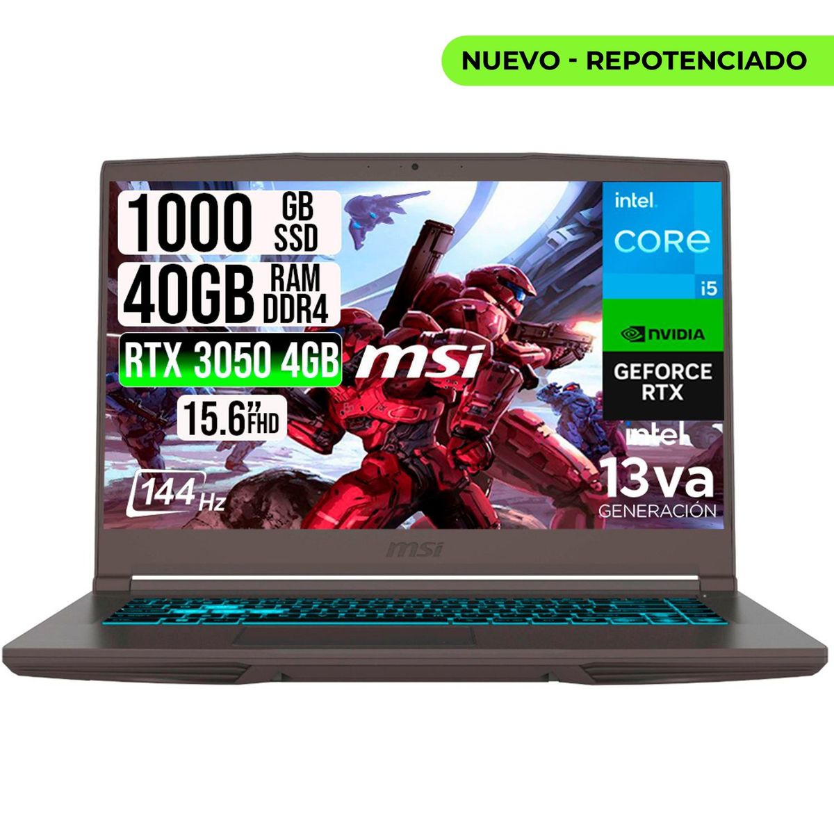 MSI - PORTATIL MSI THIN 15 INTEL I5-13420H RTX 30504GB SSD 1TB RAM 40GB 15.6" FHD 144HZ