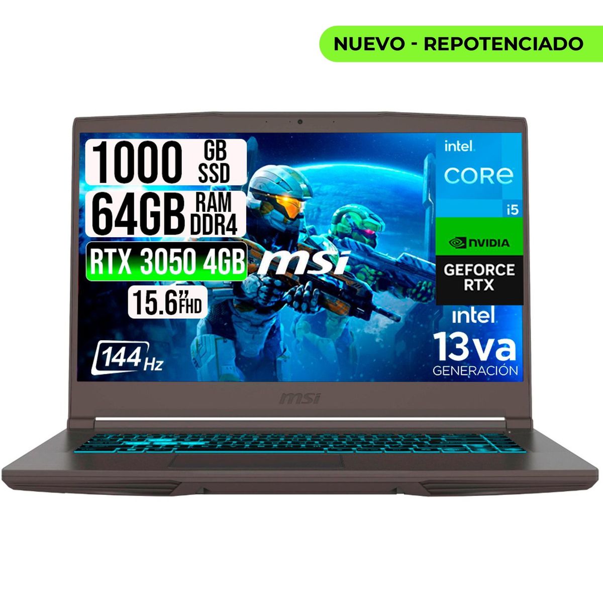 MSI - PORTATIL MSI THIN 15 INTEL I5-13420H RTX 30504GB SSD 1TB RAM 64GB 15.6" FHD 144HZ