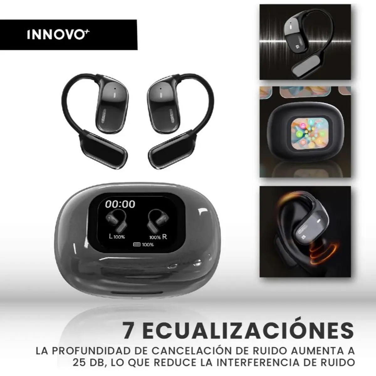 INNOVA - Audífonos Traductores Inteligentes Traducción Simultánea 144 Idiomas Táctil Negro Negro