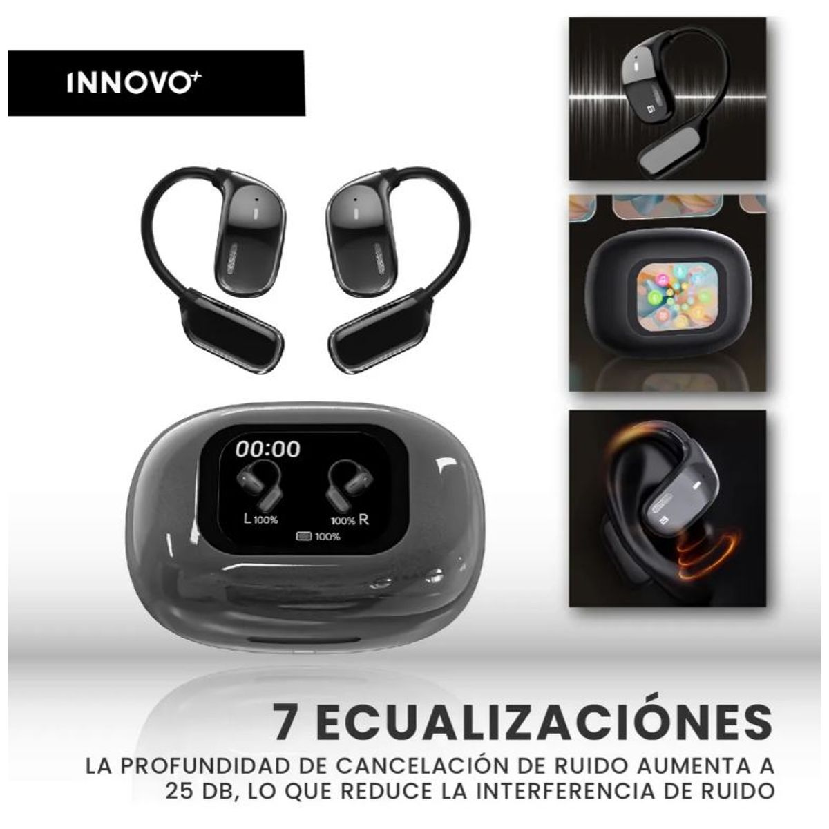 INNOVA - Audífonos Traductores Inteligentes Traducción Simultánea 144 Idiomas Táctil Negro Negro
