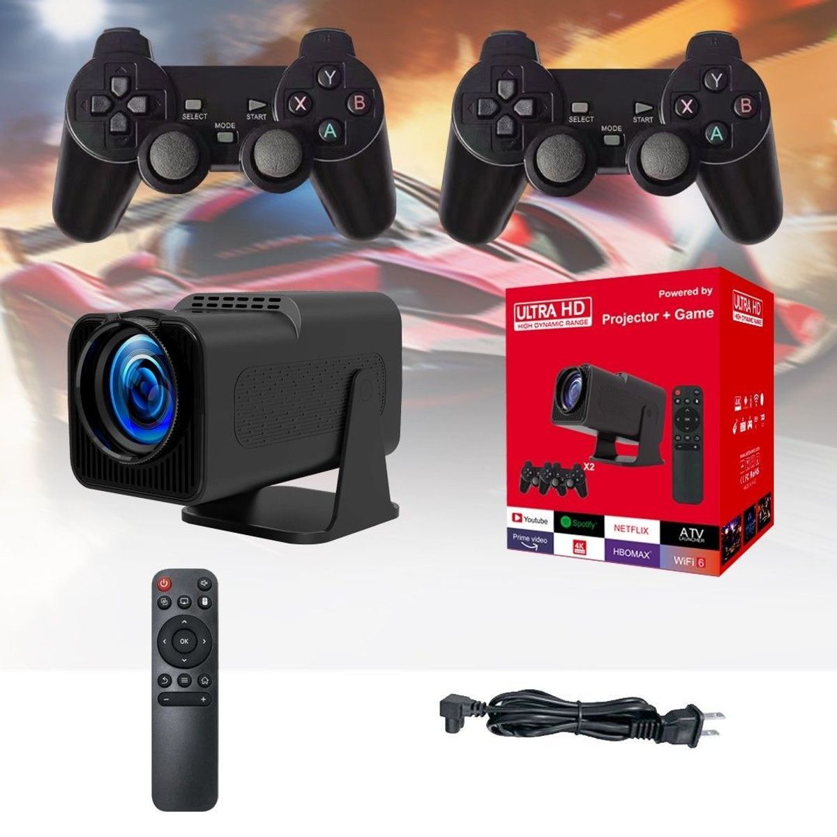 WAER - Proyector Gamer Hy320 X2 Negro con 2 joysticks inalámbricos y mas de 10mil juegos Andrid 3 en 1