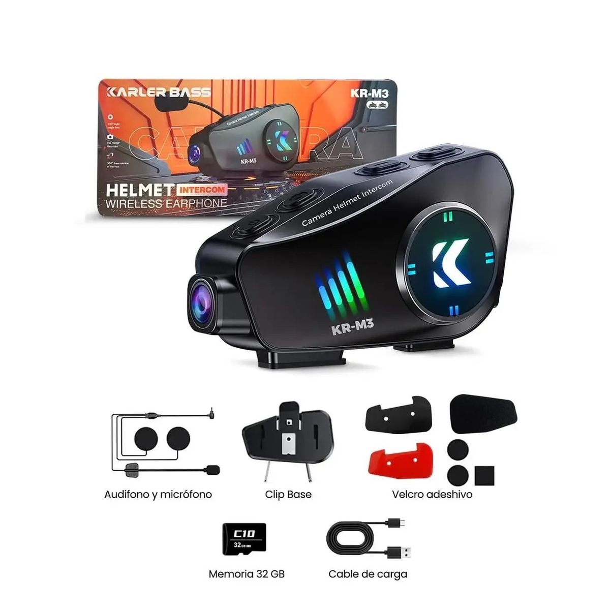 AMERICAN GENERICS - Intercomunicador Con Camara Moto Inalambrico Bluetooth KR M3+ MICRO SD