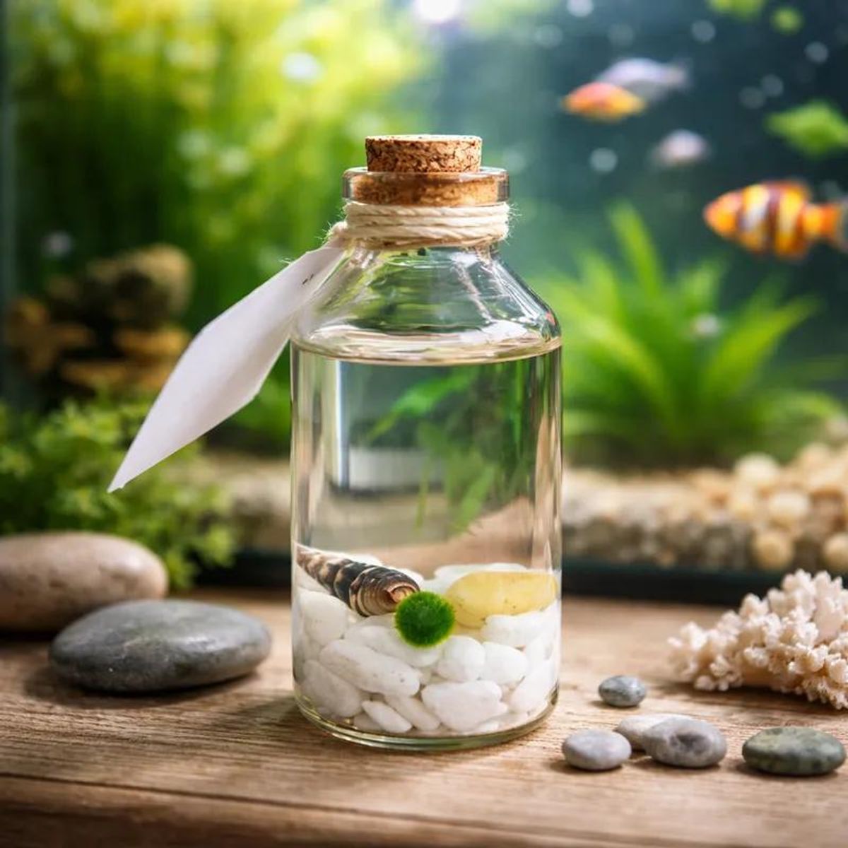 GENERICO - Marimo Moss Ball Natural Edad 1 Año en Recipiente de Cristal Tapa en Corcho