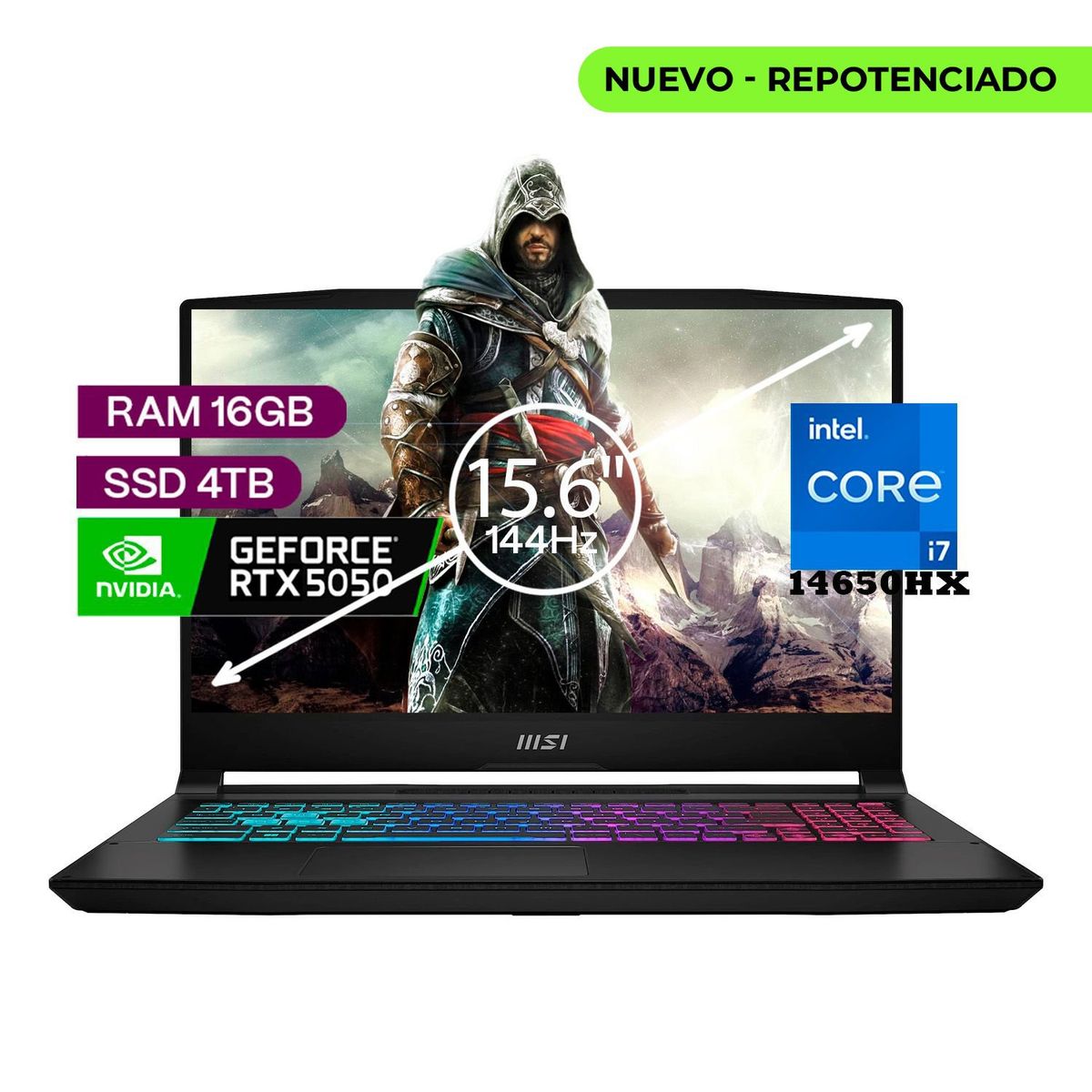 MSI - Portátil Gamer Msi Katana Intel Core I7 14650hx 16/4 TB SSD Rtx 5050 8gb Negro 15,6 Fhd.
