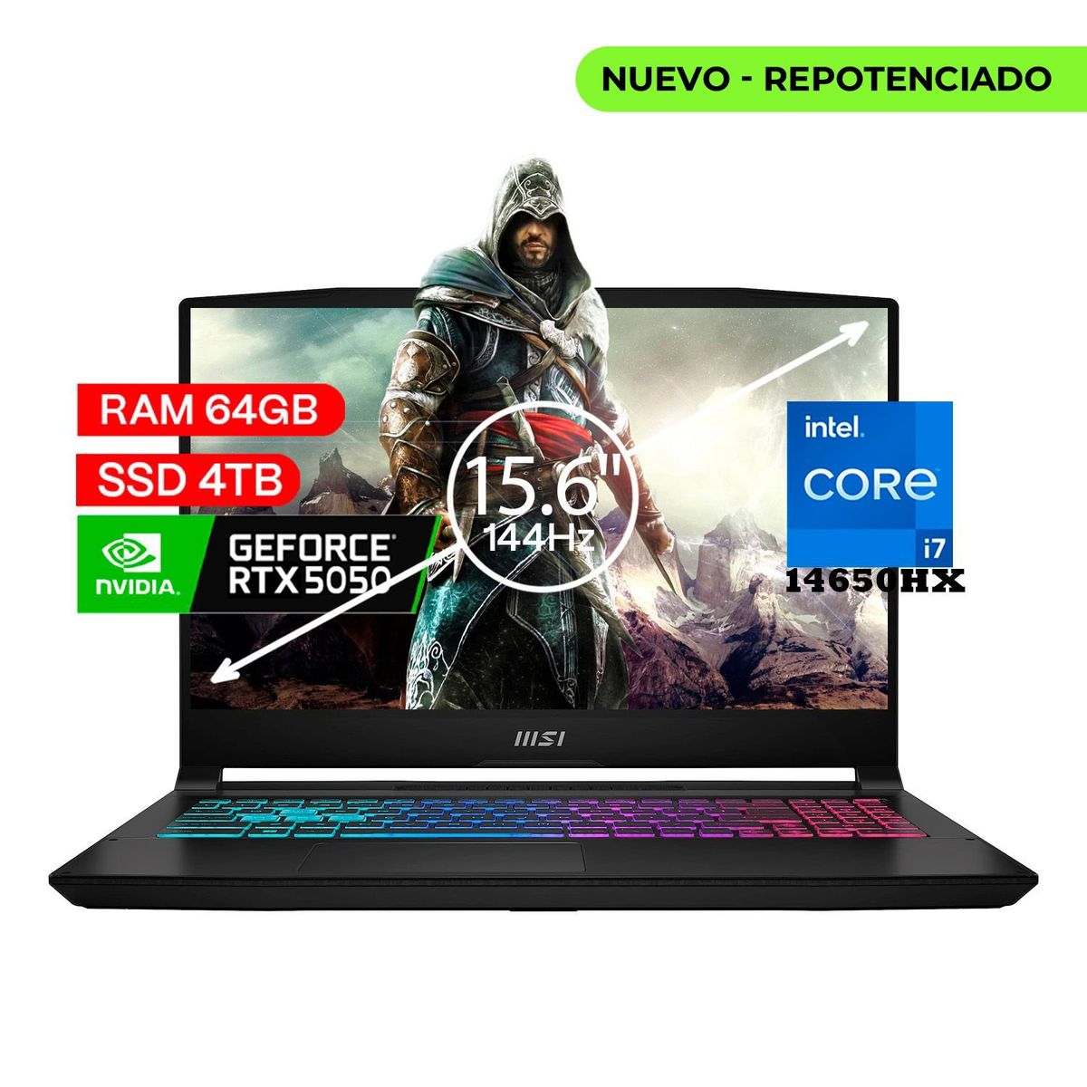 MSI - Portátil Gamer Msi Katana Intel Core I7 14650hx 64/ 4 TB Rtx 5050 8gb Negro 15,6 Fhd.