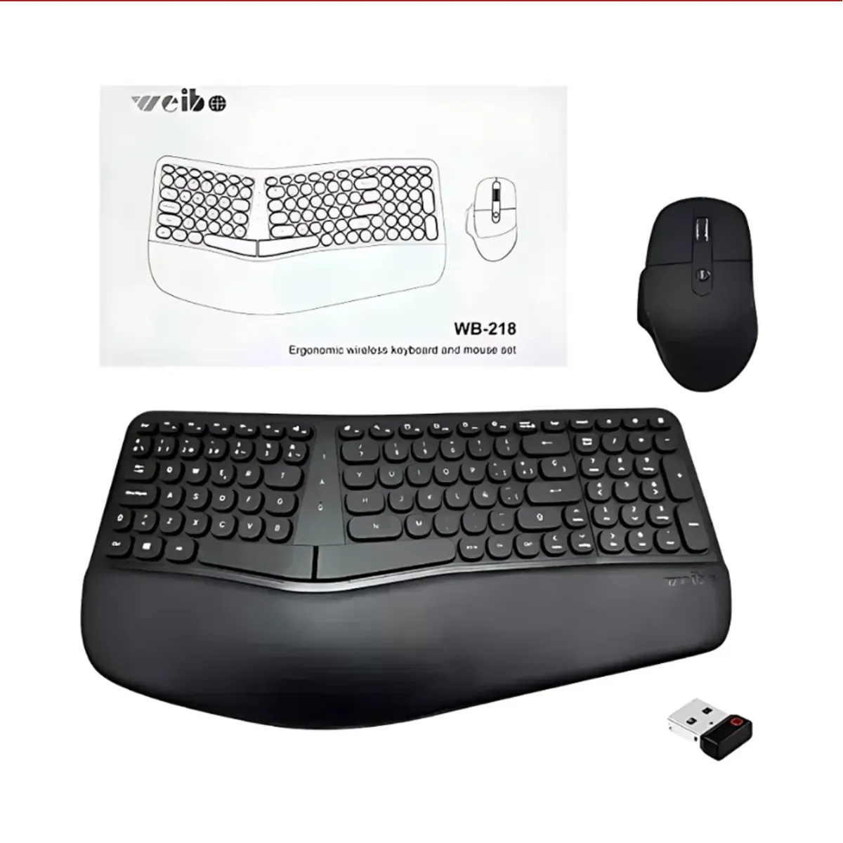 WEIBO - Combo Teclado Mouse Inalambrico Ergonomico Receptor Usb Weibo Teclado Negro