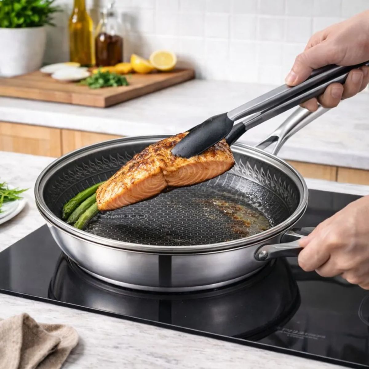 TECNOHOGAR JS - Sarten Antiadherente Acero Tapa Vidrio Moderno Lujo Premium