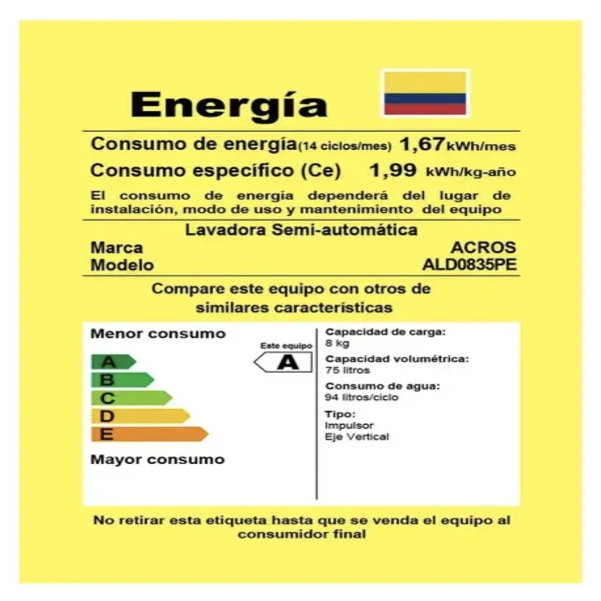 GENERICO - Lavadora Acros Semi Automatica Carga Superior 8 Kilos Ald08 Blanco