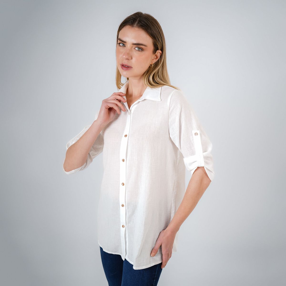 FDS - Blusa Cuello Camisero Manga 3Cuartos