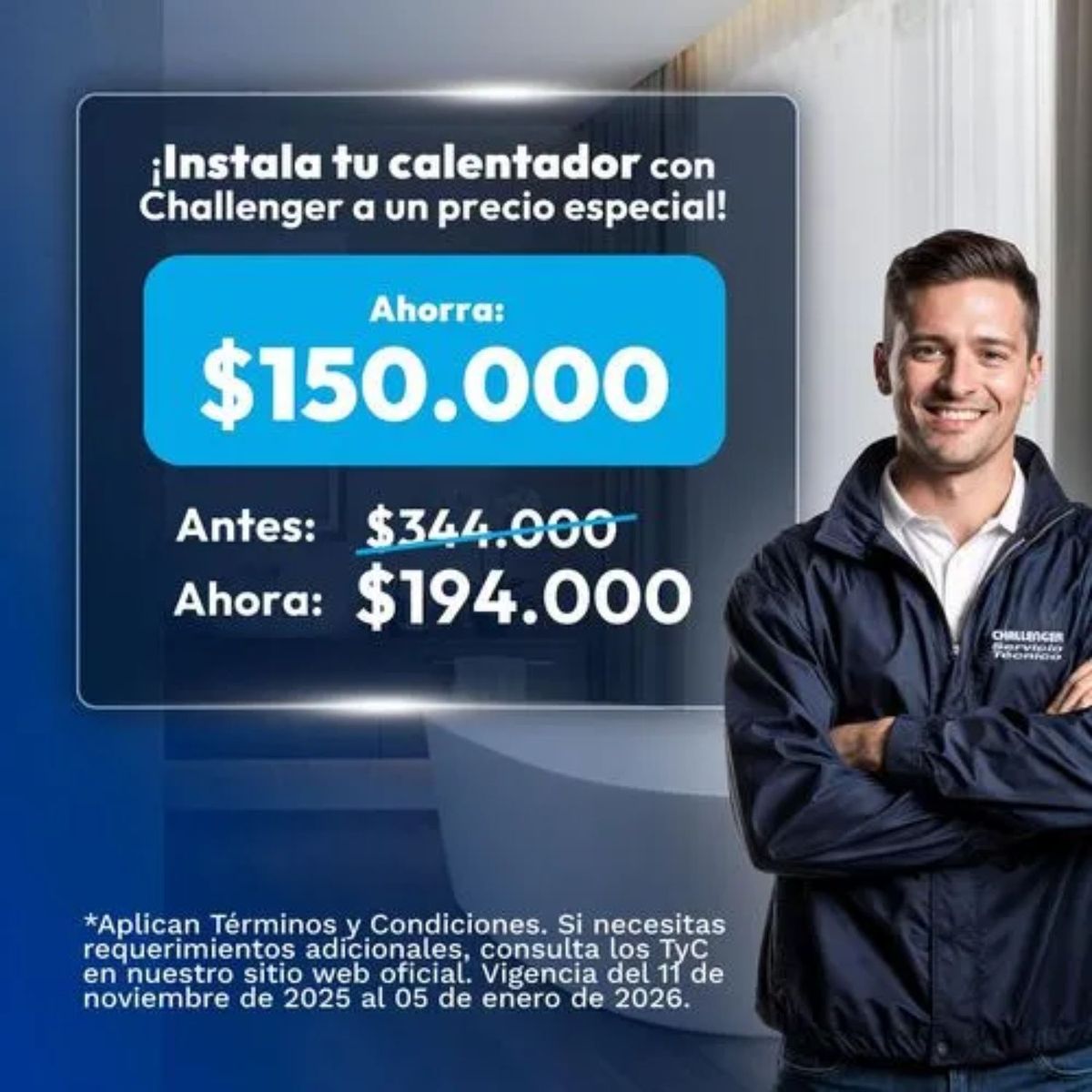 CHALLENGER - Calentador de Agua GN 16 Lt Tiro Natural CHALLENGER 7216