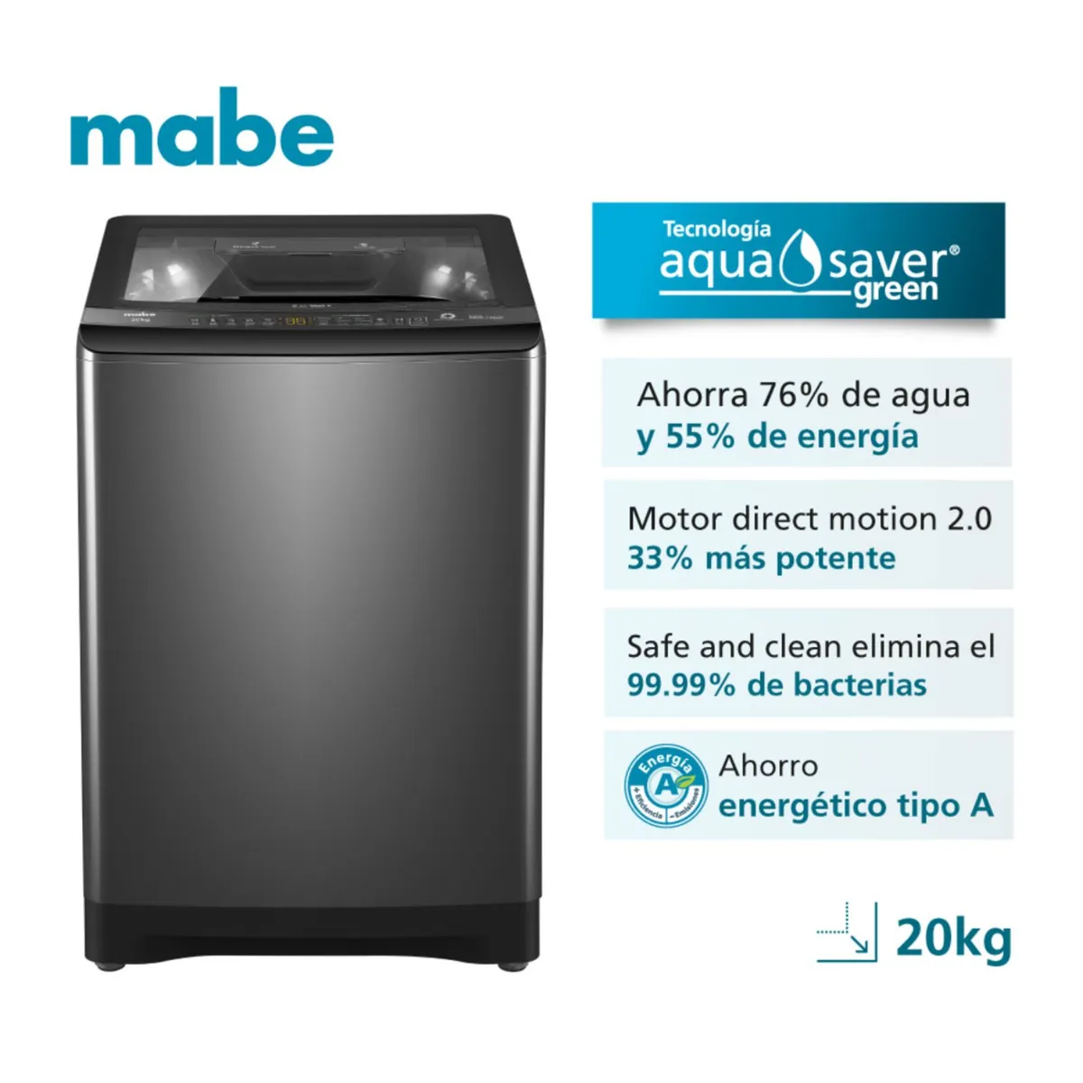 MABE - Lavadora MABE 20 kilos Carga Superior LMA0220WDGAB0 Gris