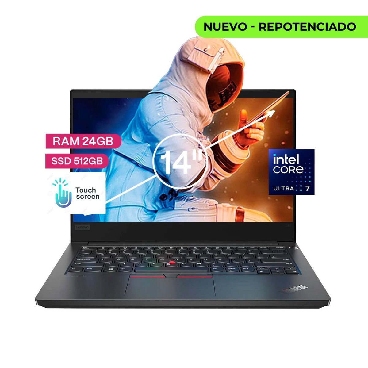 Lenovo - Portatil Lenovo Thinkpad E14 Gen6 Core Ultra 7 155h, 24/512 Gb ssd  14 FHD Táctil Win 11 Pro.