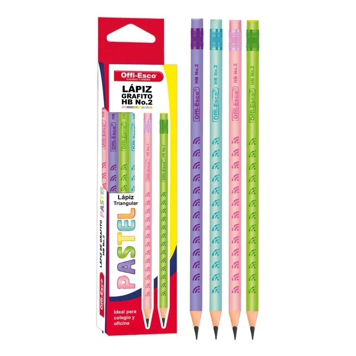 GENERICO - Lápiz Grafito Triangular Offi-Esco Pastel HB No 2 Pack 12 Unidades