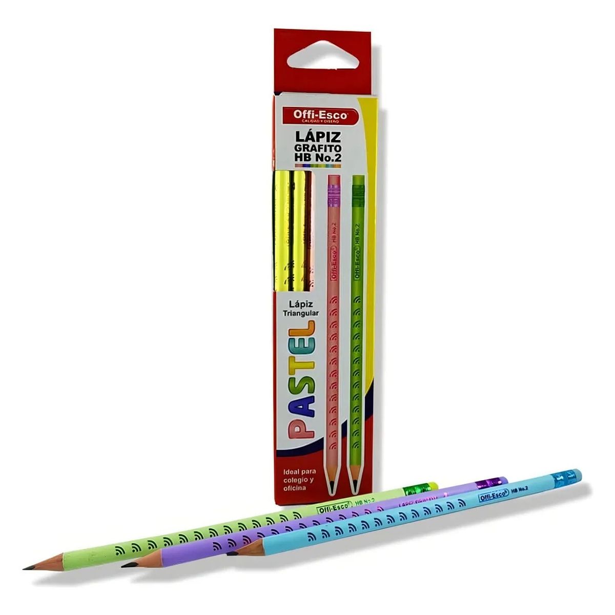 GENERICO - Lápiz Grafito Triangular Offi-Esco Pastel HB No 2 Pack 12 Unidades