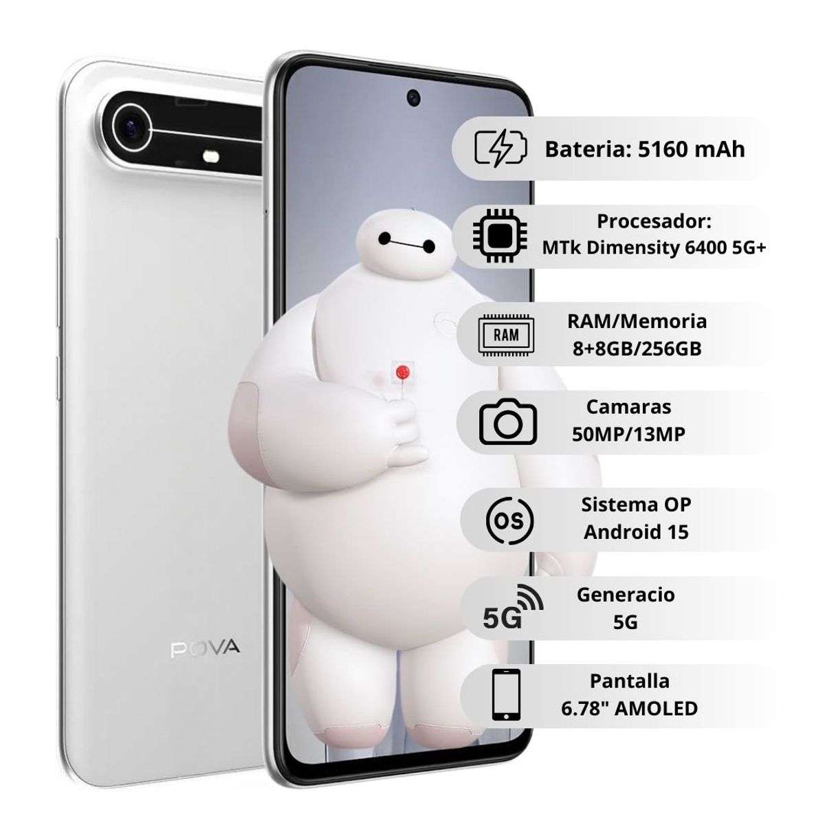 TECNO MOBILE - Celular Tecno POVA Slim 5G 256GB8GB - Blanco