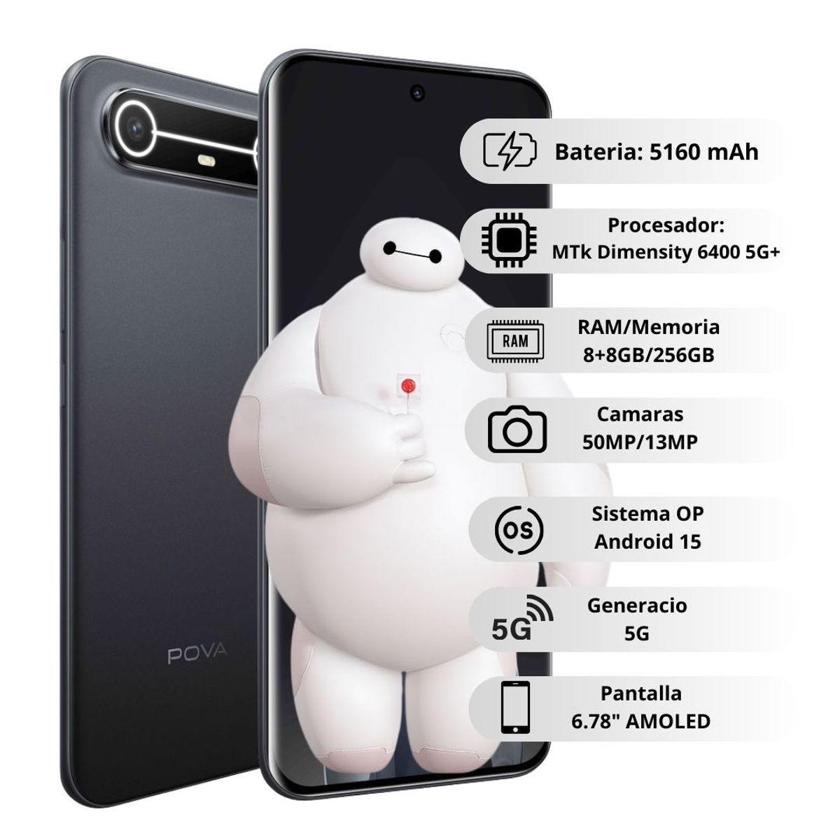 TECNO MOBILE - Celular Tecno POVA Slim 5G 256GB8GB - Negro