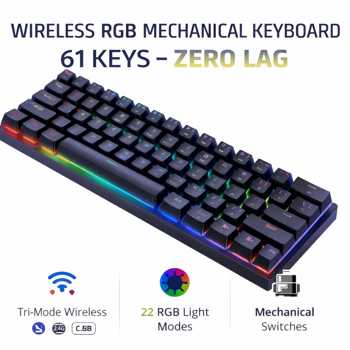 GENERICO - Teclado Mecánico Inalámbrico Rgb Wireless 3 En 1
