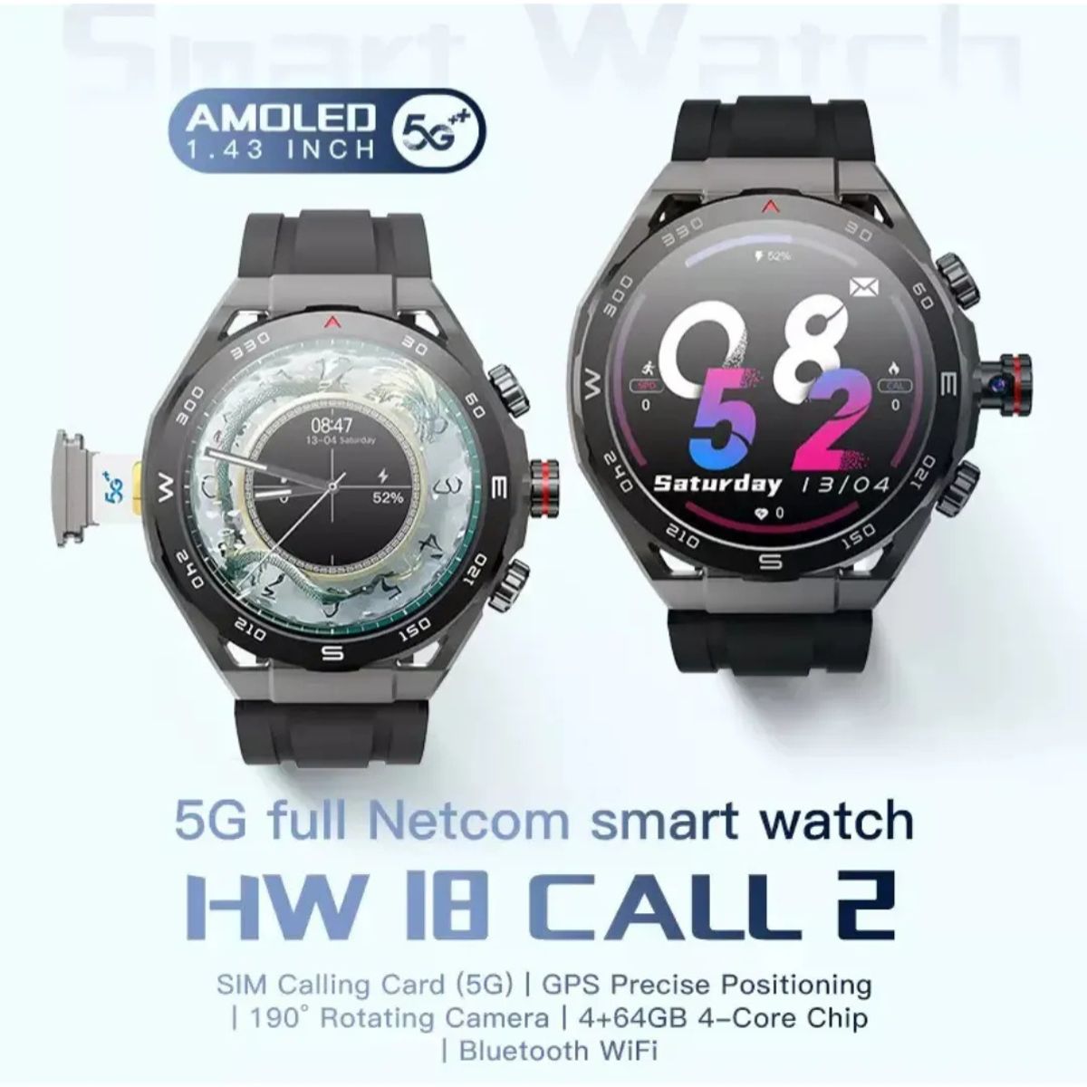 GENERICO - Smartwatch Howear Hw18 Call 2 Chip Camera Amoled 4/64gb Negro Liso