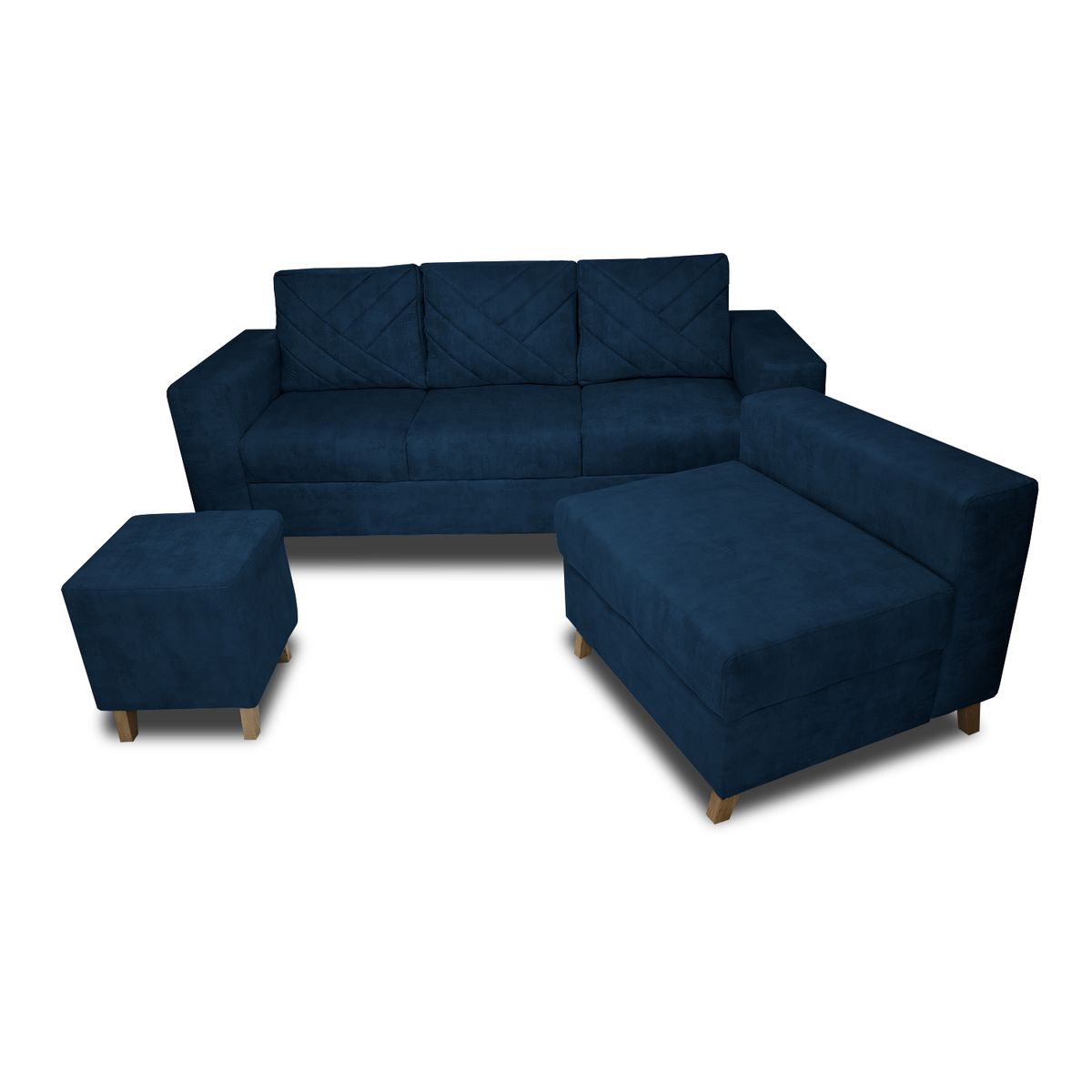 MUEBLES REM - Sala Amsterdam + Poltrona + Puff en Tela  Amiglable Con Mascotas 205X72X155 Cm Azul Petroleo