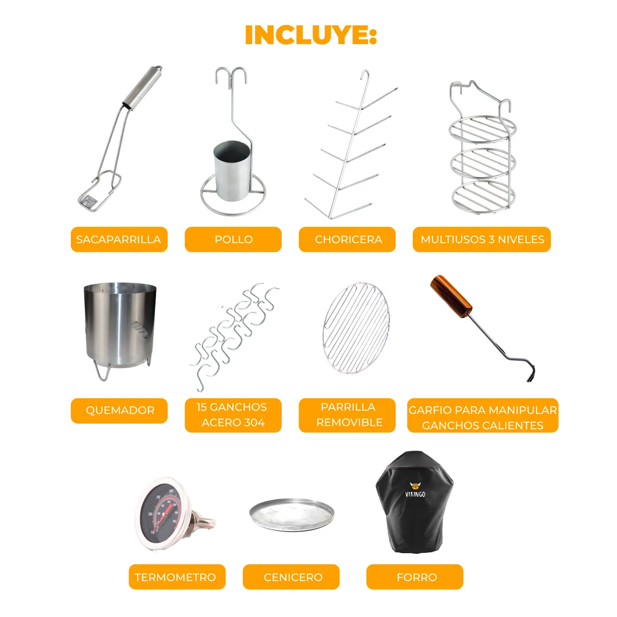 VIKINGO BARRILES - Combo Barril Asador Grande Vikingo 38 Libras Acero inoxidable