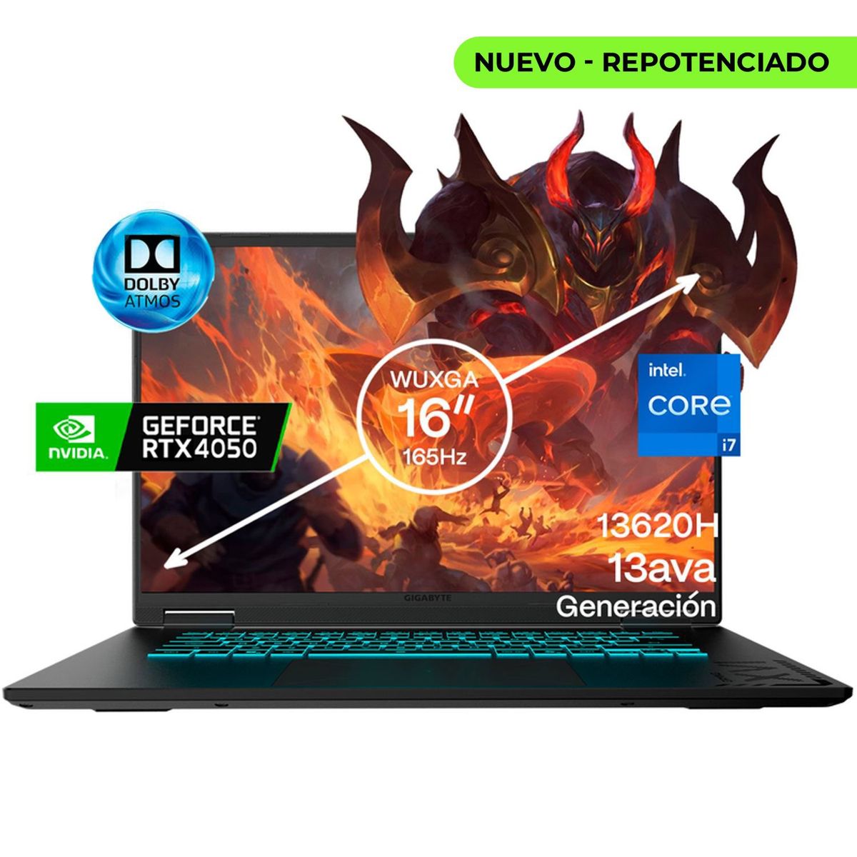 GIGABYTE - Portátil Gamer Gigabyte A16 Intel Core i7 13620H RAM 32GB SSD 512GB RTX 4050 6GB 165Hz