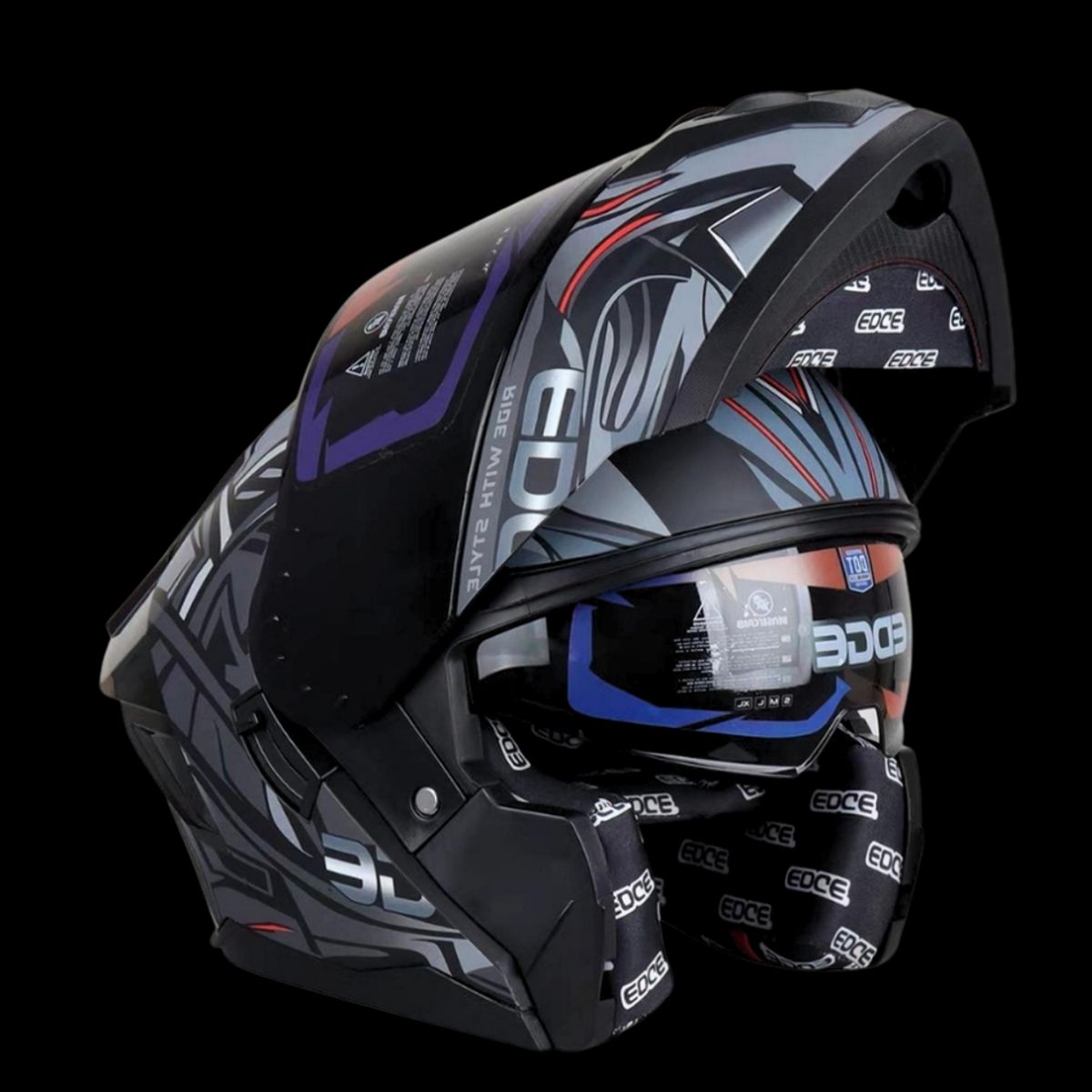 EDGE HELMETS - Casco EDGE Abatible Boston Steelix Gris Cert. DOT I ECE